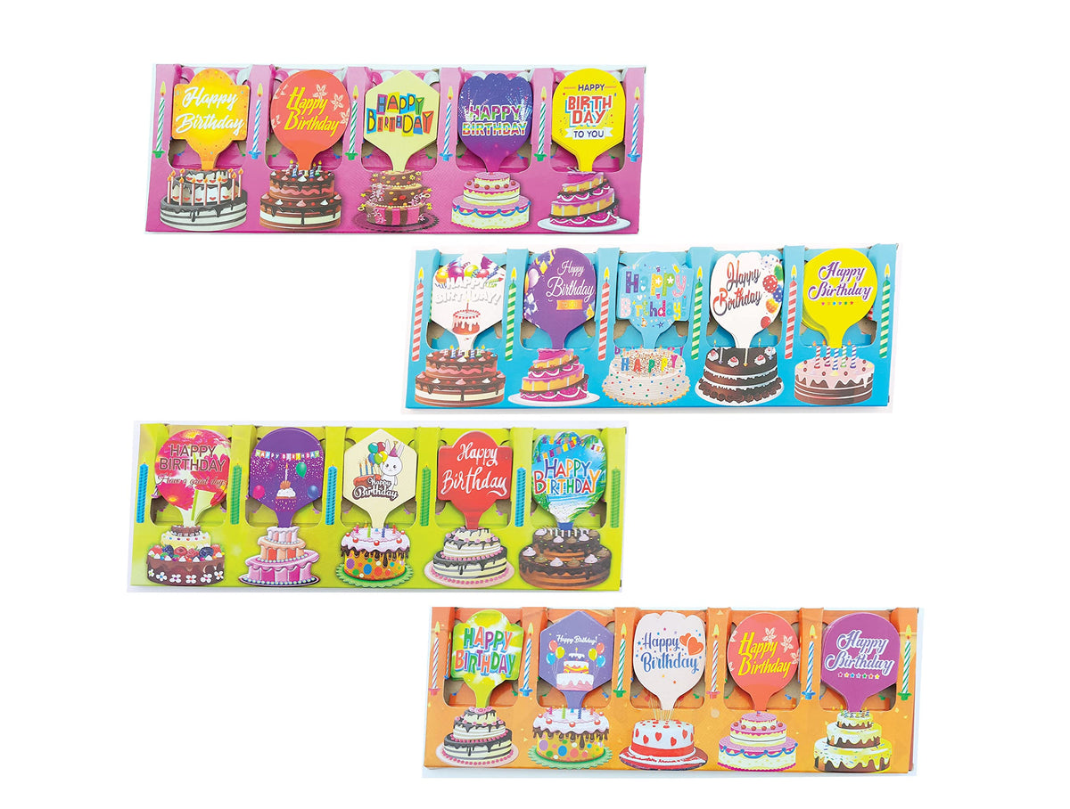 Dailyso Happy Birthday Cake Toppers | Cake Decoration Items | 13 By 4.5 | 80 Pieces (16 Pieces X 5 Shapes) Inside The Packet |