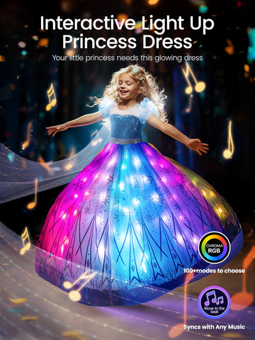 Uporpor Rgb Led Light Up Princess Dress, Interactive Girls Princess Costume Halloween Dress Up Clothes, Syncs With Music, App Re