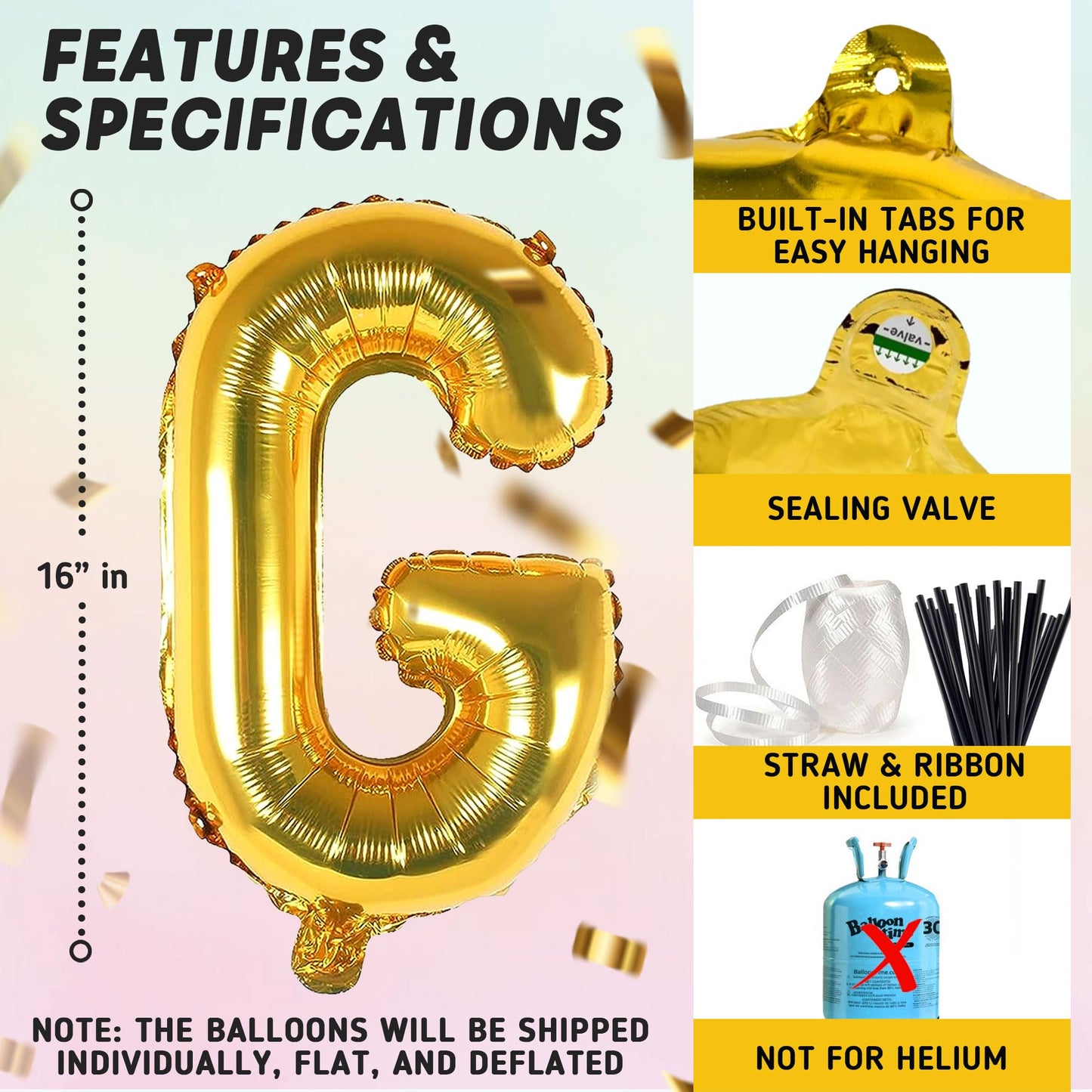 Gold Letter Balloons 16 Inch - Custom Balloon Letters | Alphabet Balloons | Rose Gold Foil Letter Ballon | Silver Mylar Balloons
