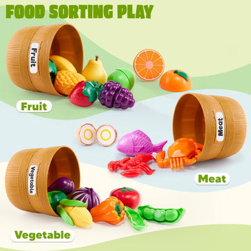 JOYIN Color Sorting Play Food Set - Learning Toys for Boys & Girls, Cutting Food Toy, Kitchen Accessories for Kids, Toddler Sort