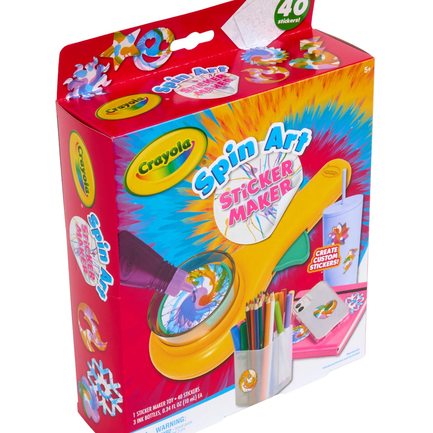 Crayola Spin Art Sticker Maker Machine, Create 42 Custom Stickers, Plastic, Small to Medium, Red/Green/Yellow/Blue, Model 747656