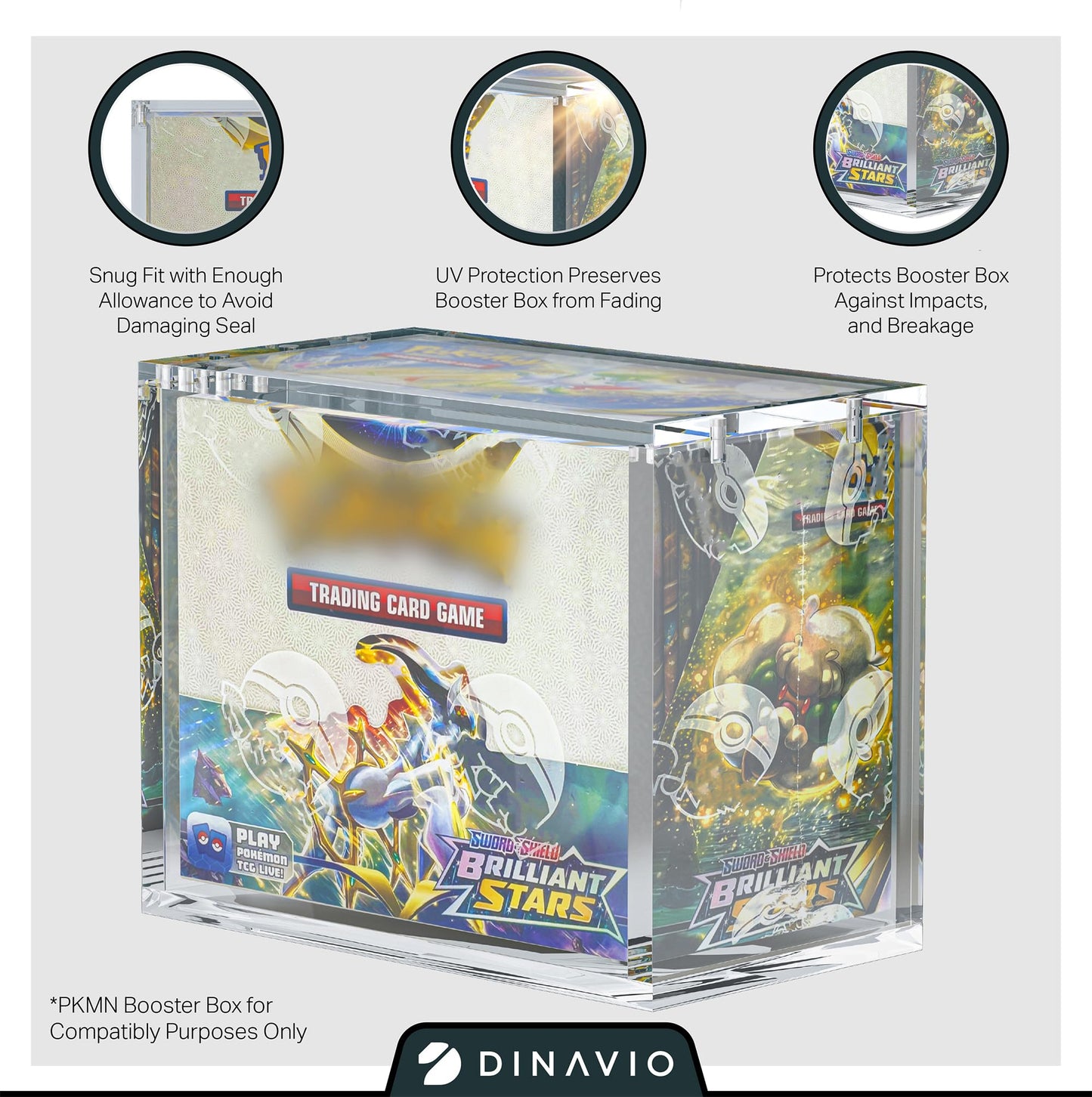 Dinavio Crafthouse Pkmn Booster Box Case Stackable Acrylic Display - 8Mm + 5Mm Ultra Thick Acrylic With 5X3Mm Strong Magnets - Pkmn Booster Box Case Protector - Compatible With Pkmn Booster Boxes