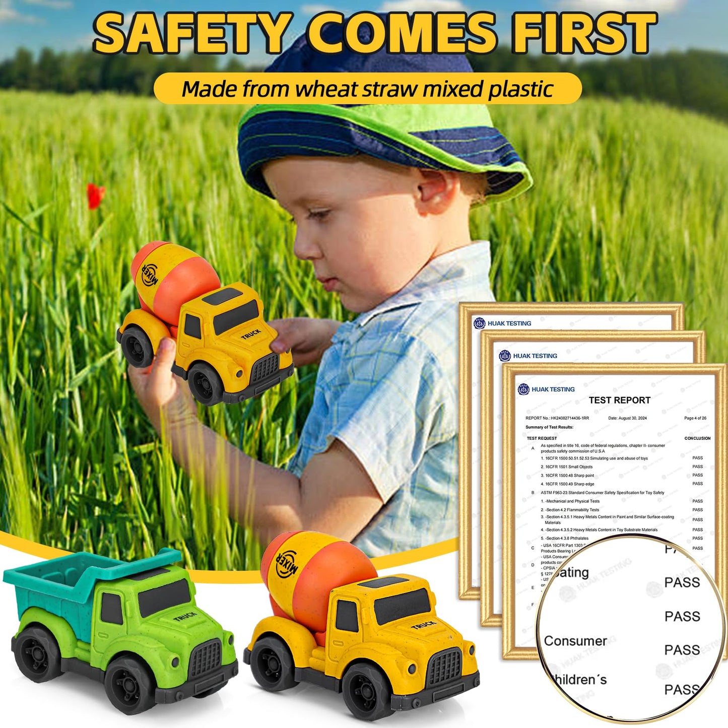 Toddler Trucks Toys 2-3, PVC, BPA Free Toy Cars for Toddlers 2-4 with Dump Truck, Mixer Cement, Construction Vehicle Toys Set fo
