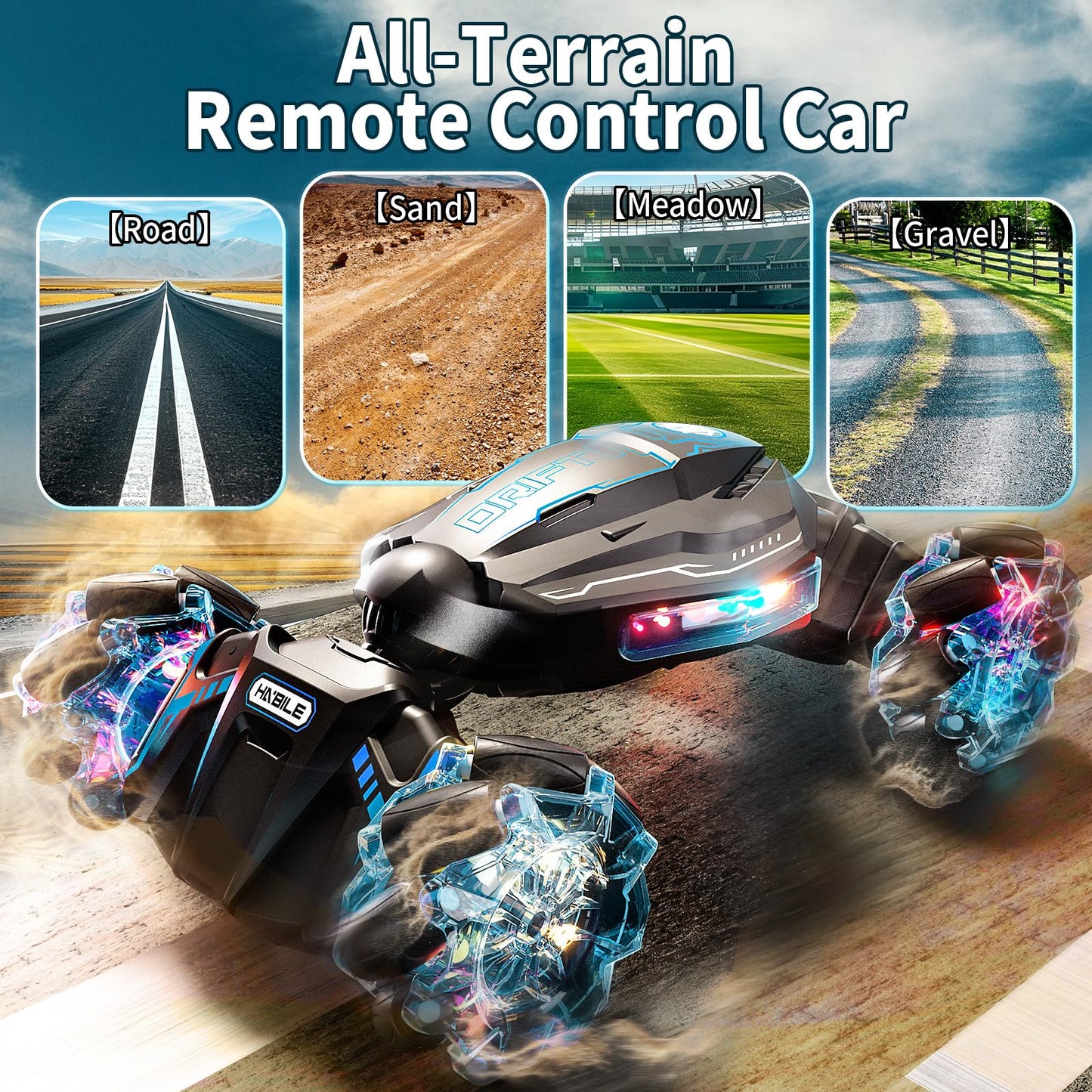 Uregoio Remote Control Car, 2.4GHz 4WD Gesture Sensing RC Stunt Car, Drift Hand Controlled Twist Cars with Light & Music, Cool B