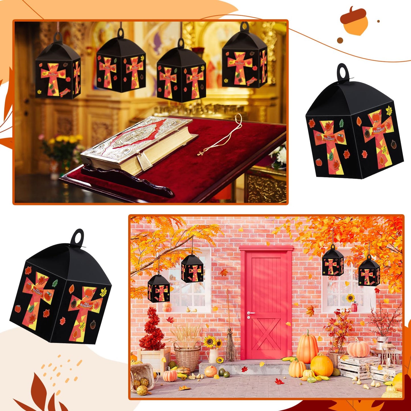 VIHOSE 16 Sets Thanksgiving Day Crafts Christian Fall Crafts Religious Cross Fall Blessing Tissue Paper Lantern Kit Bulk DIY Chr