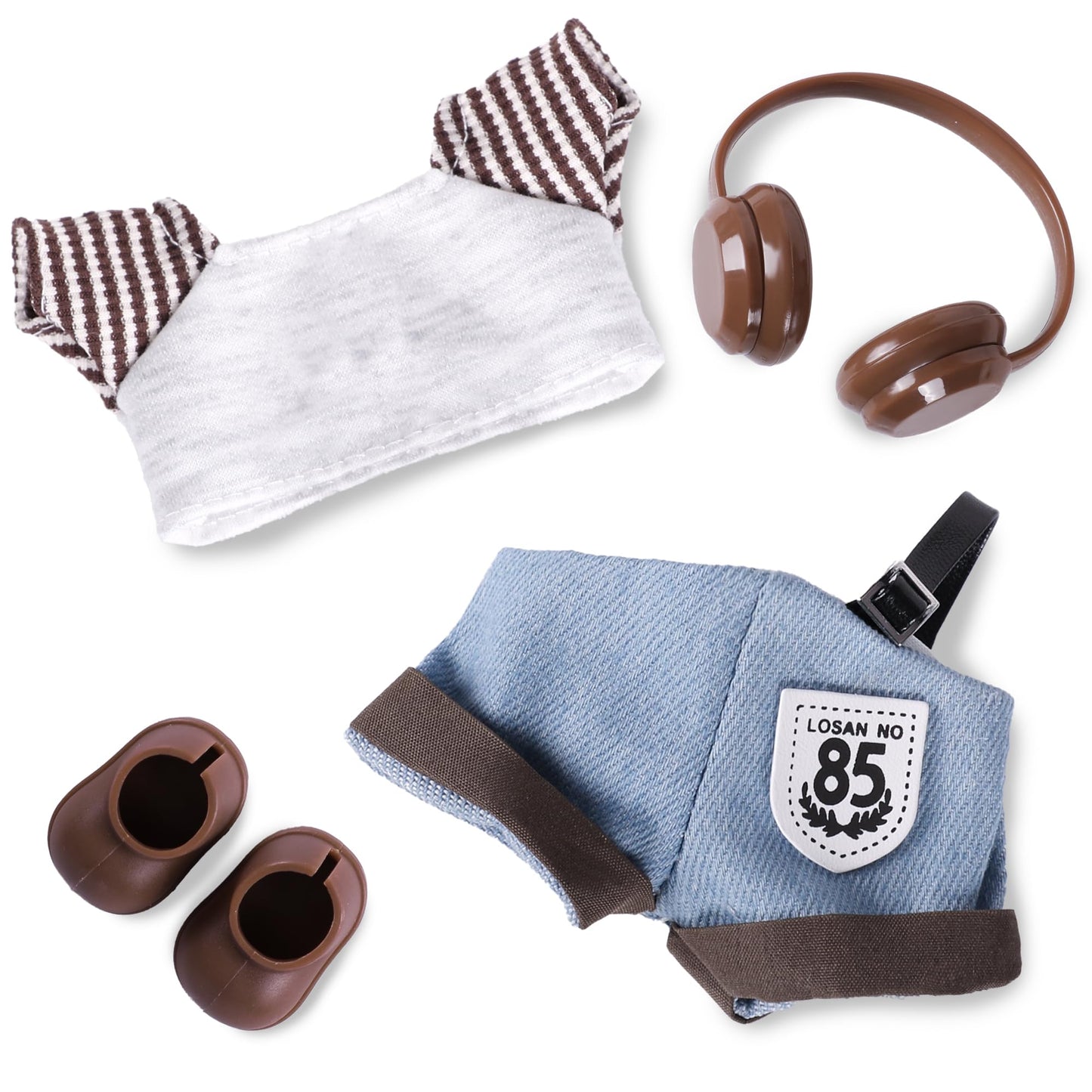 Clothes for 6.7in/17cm Doll  Set of 4 Cute Doll Accessories Includes Doll Hat+T-Shirt+Bib Pants+Shoes Set enhanced Fashion Outfit for Collectors Unique Gift (Style B)