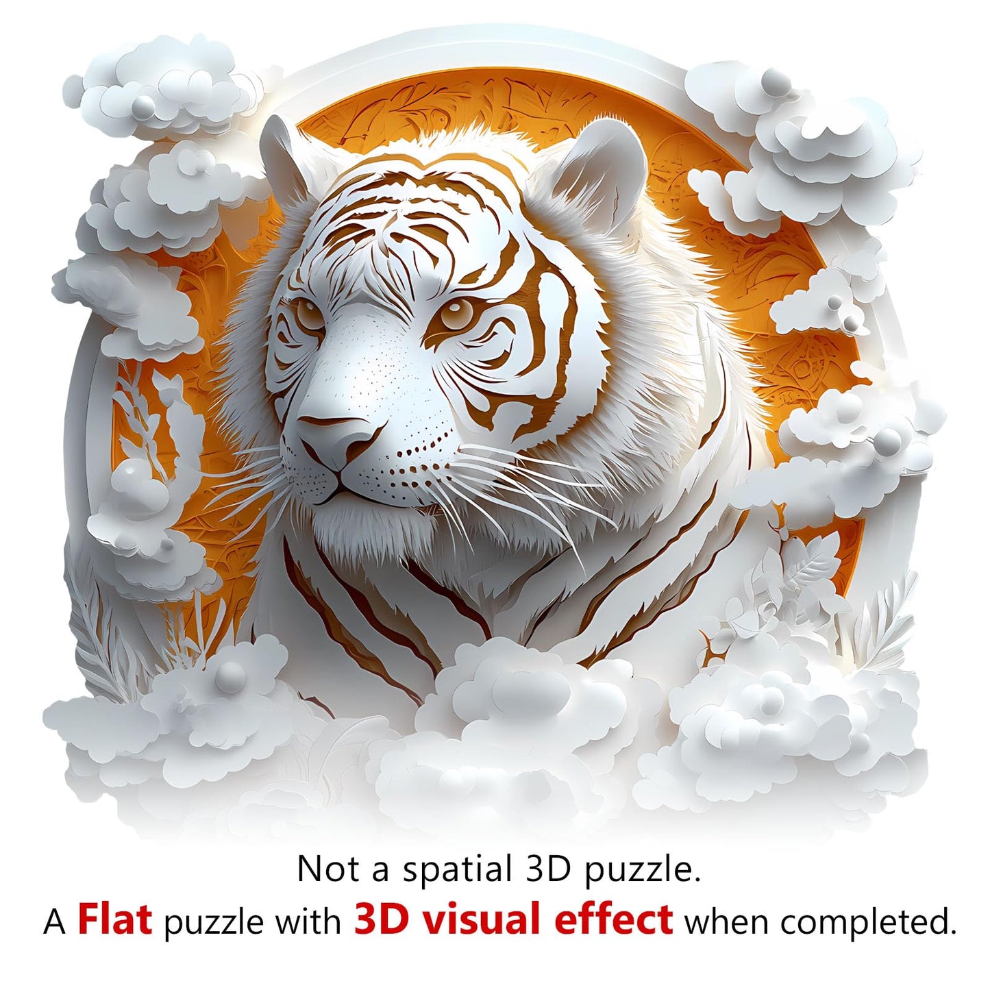 Wooden Puzzle for mature-themeds-3D Visual Effect Paper Tiger Wooden Puzzle Unique Shape Advanced Wooden Jigsaw Puzzle for mature-themed  Best Birthday Gifts Halloween Challenge Craft (L-13.4 * 13.4in-300pcs)