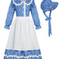 Rayekrot Girls Pioneer Costume Girls Colonial Costume Kids Floral Prairie Dress with Apron and Bonnet Blue (10-12 Years)