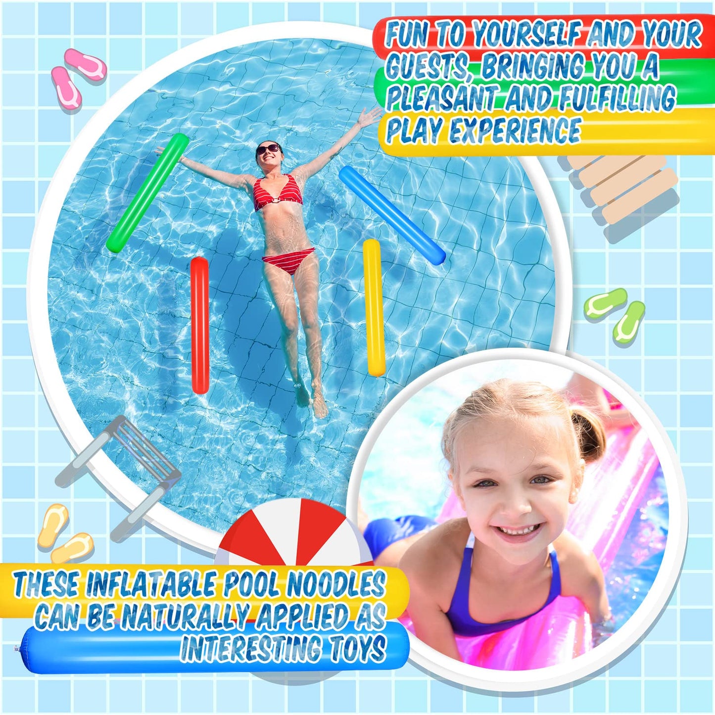 Deekin 4 Pcs Pool Inflatable Sticks Inflatable Pool Noodles Colorful Pvc Outdoor Water Games Giant Blow Up Pool Noodles Pool Stick Noodles For Swimming Pools Adults Beach Lake Party, 41.34 Inch