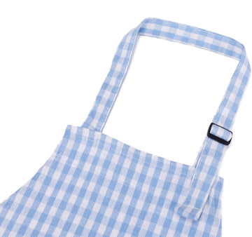 Jennice House Kids Aprons, Children'S Artists Aprons Pure Cotton Gingham Aprons With Pocket And Adjustable Neck Strap, Painting Apron, Baby Chef Apron Party Aprons (Blue, L)