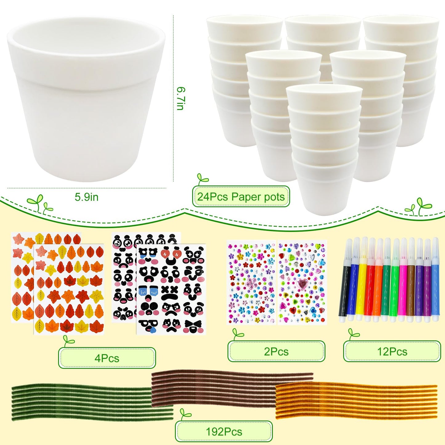 24 Set Garden Pot Craft Kit DIY Sunflower Plant Crafts Pot with Pipe Cleaners Stickers Fall Craft Kit for Fall Thanksgiving Autu