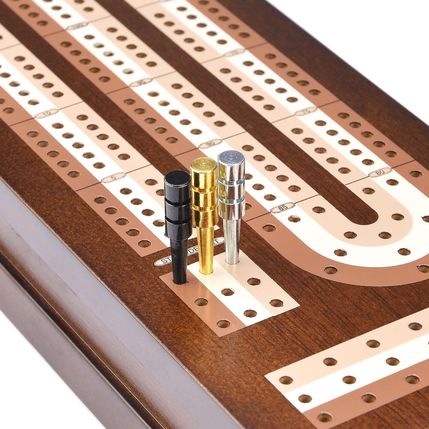 AMEROUS Wooden Cribbage Board Game Set - Magnetic Lock, Metal Pegs, 3 Track Board, Portable for Family Fun & Travel