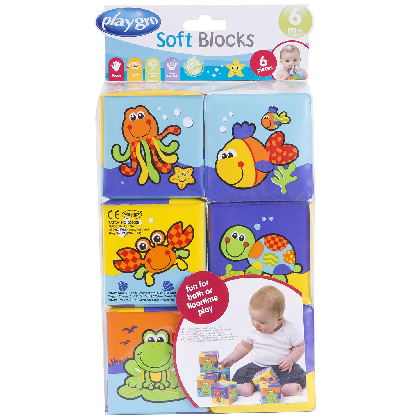 Playgro Soft Stacking Blocks - Sensory Stacking Fun For Babies - Set Of 6 Soft Sensory Blocks For 6+ Months - Promotes Cognitive Development & Bath Time Joy - Ideal Building Blocks For Toddlers