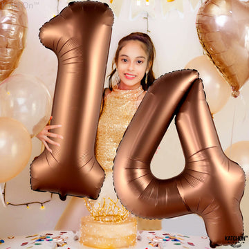 Katchon, Coffee Brown 14 Balloon Number - Big, 40 Inch | Coffee Brown Number Balloons, Coffee Decor, Coffee Theme Party, Number 14 Brown Balloons | Brown 14 Ballon, Coffee Birthday Party Decorations