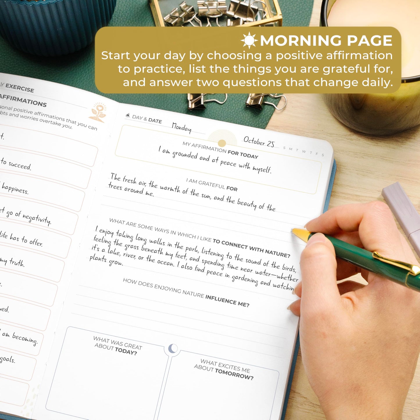 Clever Fox Gratitude Journal Premium - Happiness, Positivity & Affirmation Journal - Inspirational Daily Notebook, 6 Months (Aqu