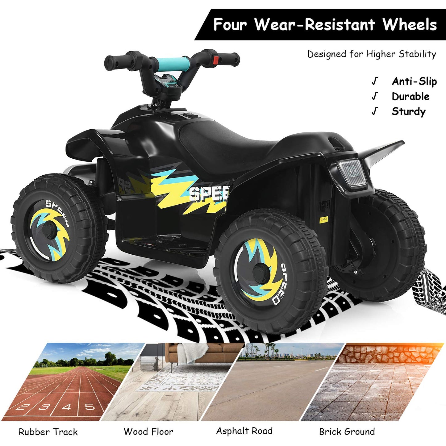 Costzon Kids Atv, 6V Battery Powered Electric Quad, Forward/Reverse Switch, Rear Wheeler Motorized Ride On Mini Vehicle Car For