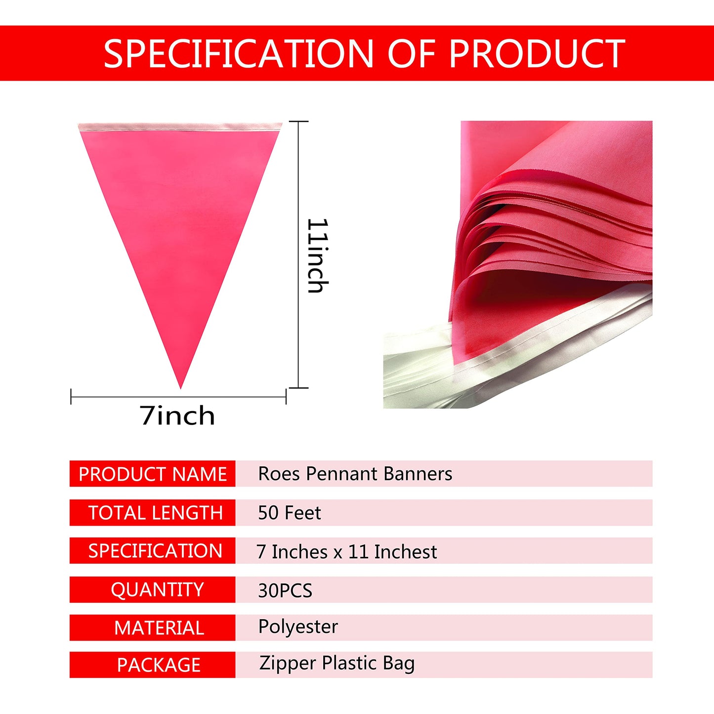Tsmd Solid Rose Pink Pennant Banners Flags String Diy Bunting Flags,Party Decorations For Grand Opening,Kids Birthday,Party Even