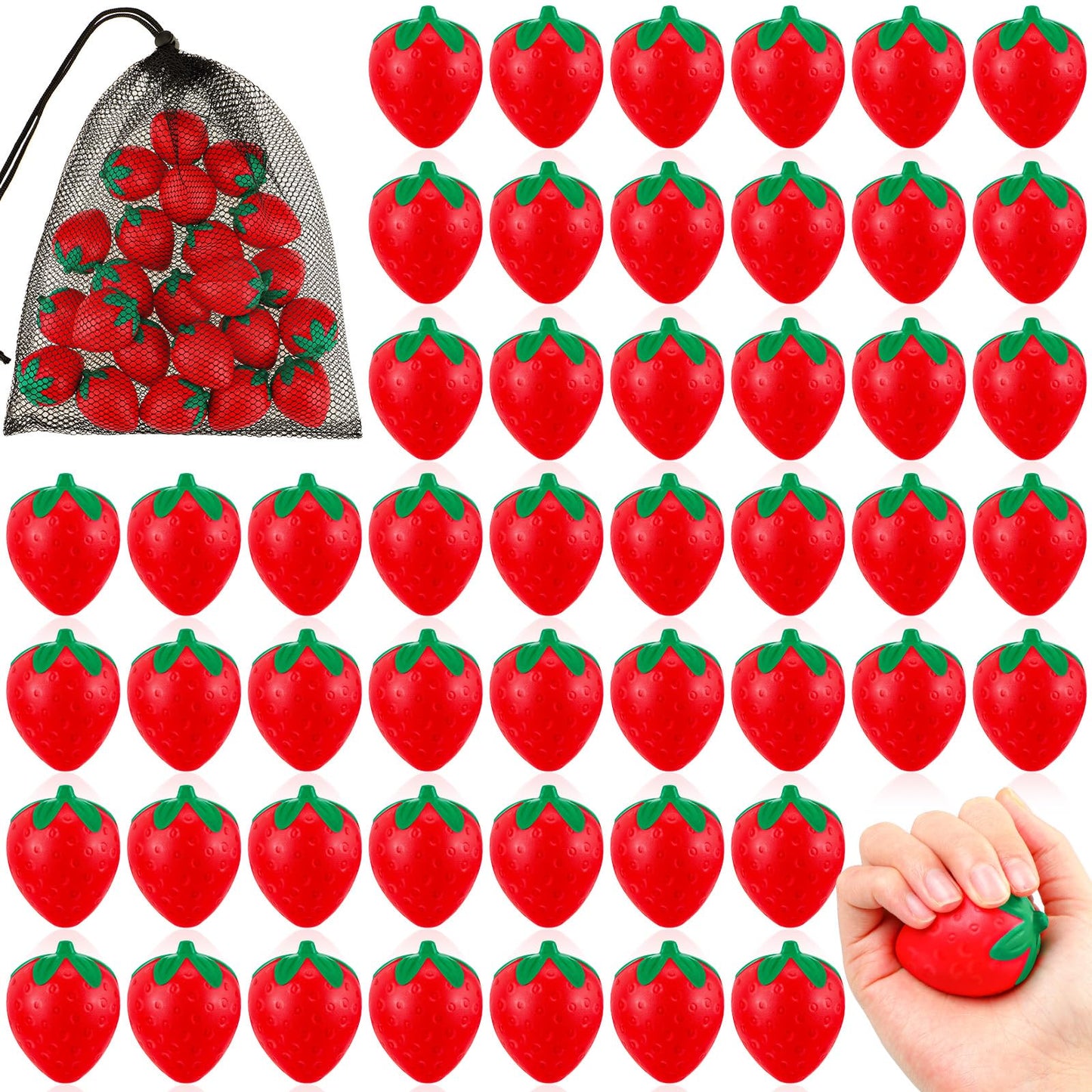 Geosar 24 Pcs 2 Inch Strawberry Stress Balls Mini Foam Strawberry Stretchy Toys Fruit Party Favor Stress Relief Fidget Toy With