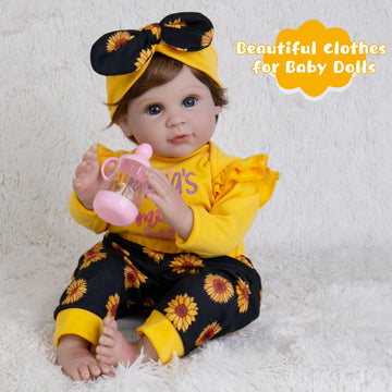 Milidool Reborn Baby Doll Clothes For 20-24 Inch Doll Clothes Reborn Baby Girl 3 Pcs 22 Inch Yellow Baby Doll Outfit Accessories Set For Lifelike Newborn Realistic Baby Dolls Toy Girls