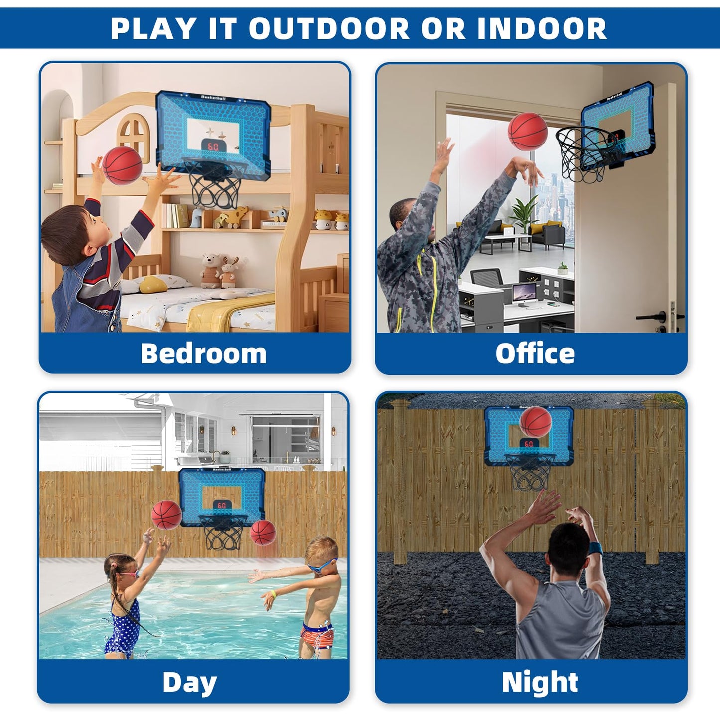 Eppo Basketball Hoop Indoor For Kids,Mini Basketball Hoop Led Light With Scoreboard,Basketball Toys For 3-12 Years Old Boys Girl