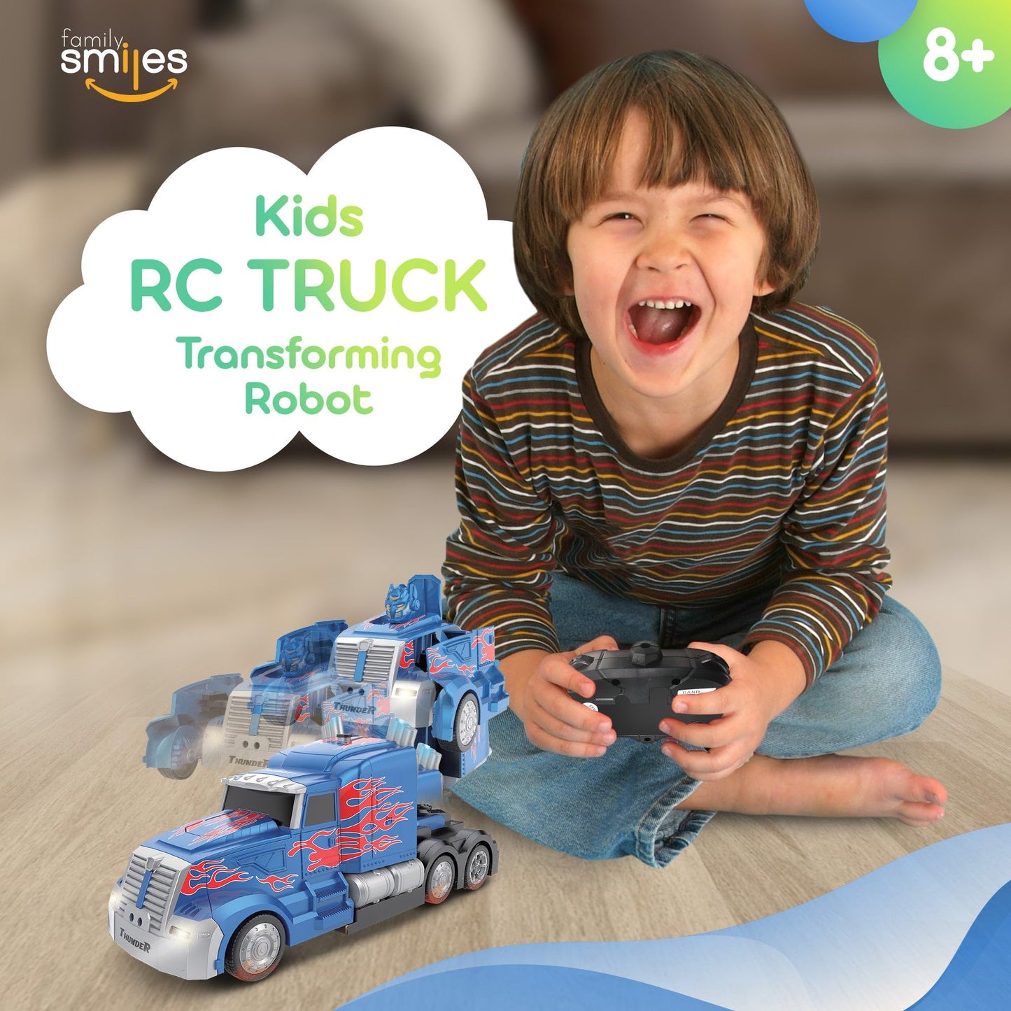 Family Smiles Kids Transforming Robot Rc Truck Toys Boys Ages 8-13 Remote Control Car 2 Batteries