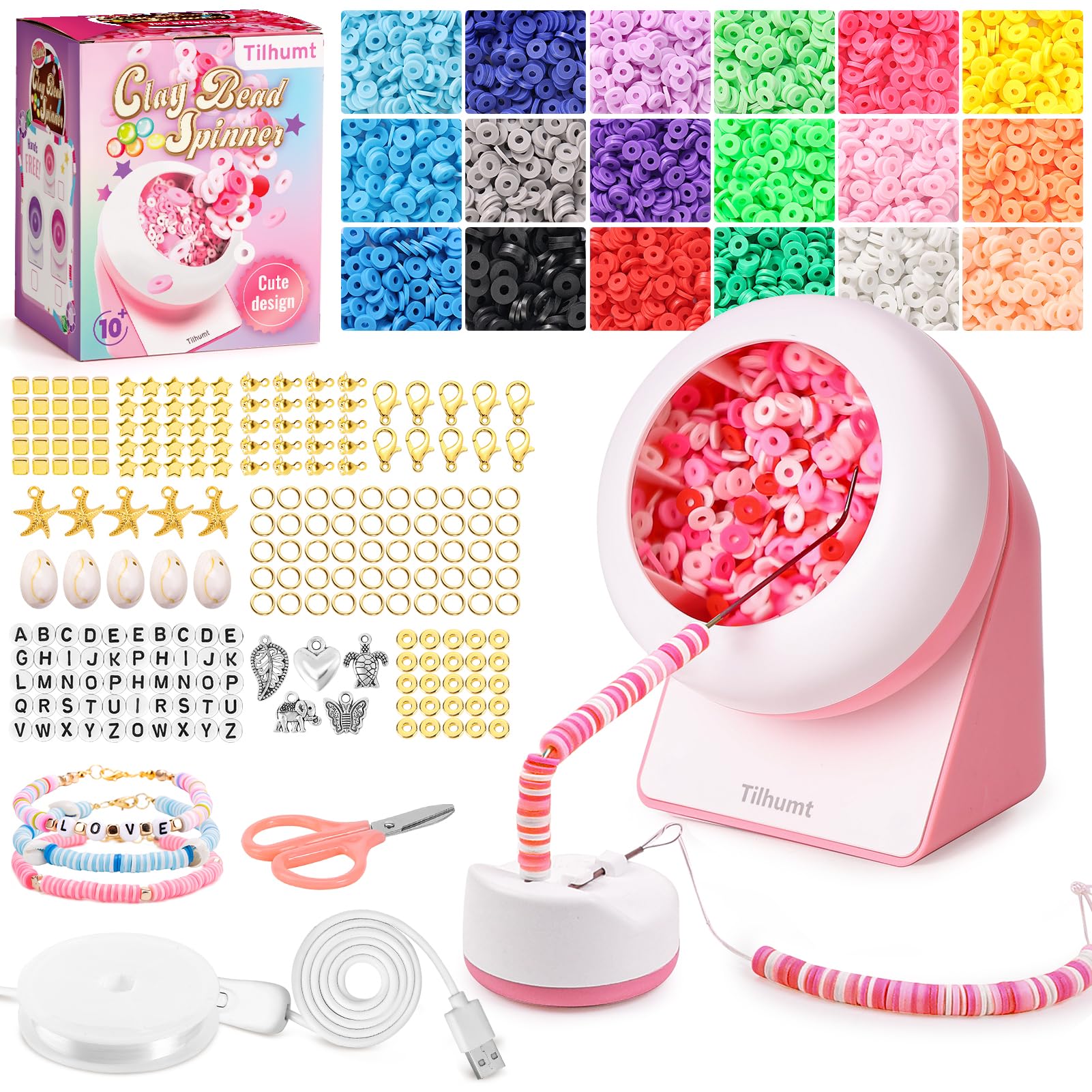 Tilhumt Bead Spinner With Clay Bead Bracelet Kit, Gift Beading Set For Girls, Friendship Bracelet Kit With 18 Colors Polymer Cla