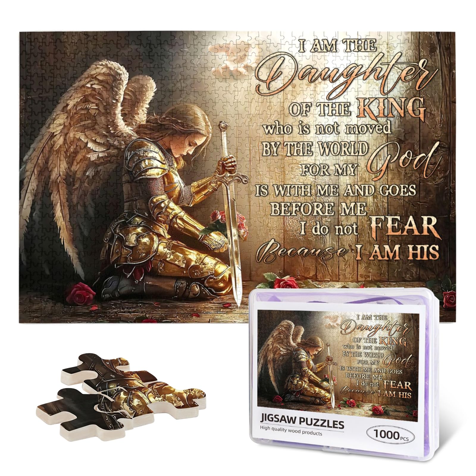 Christian Jigsaw Puzzles 1000 Pieces for Adults, Warrior Woman with Bible Verses, Inspirational Religious Wooden Puzzle, Faith-B