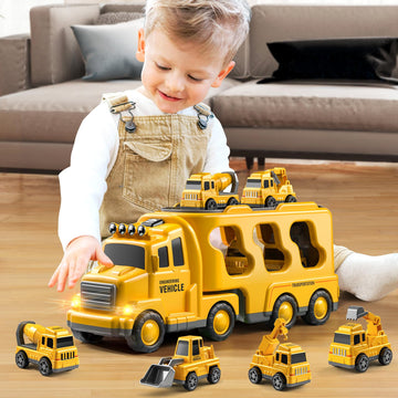 JUKUDAHU Truck Toys for 3 4 5 6 Years Old Boys, Toddler Car Toys for Toddler Boys Ages 3-5, Construction Toys Car Carrier Vehicl
