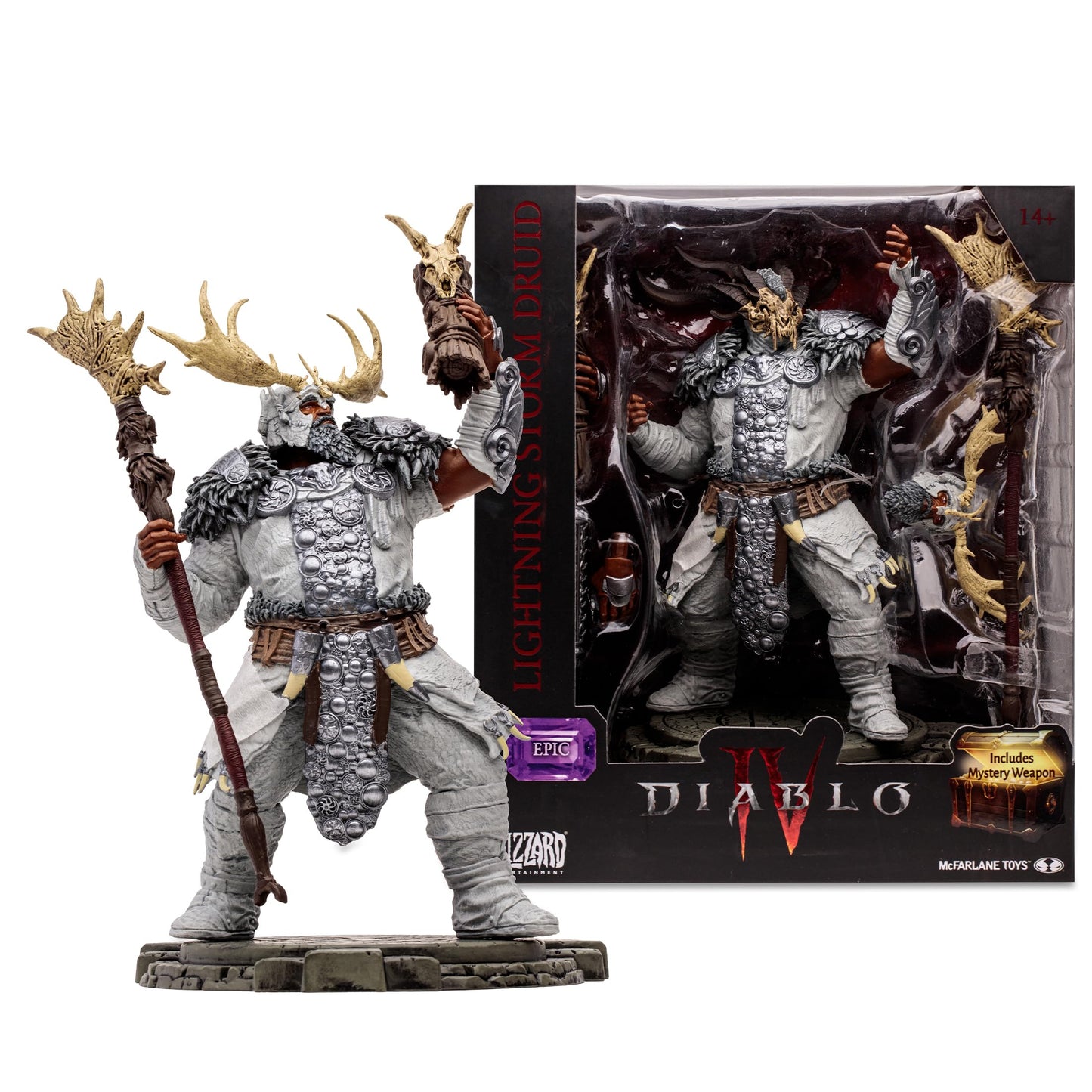 McFarlane Toys Diablo IV Druid 6-Inch 1:12 Scale Action Figure with Interchangeable Head and Hand  3   Display Base  and Mystery Weapon (Epic)