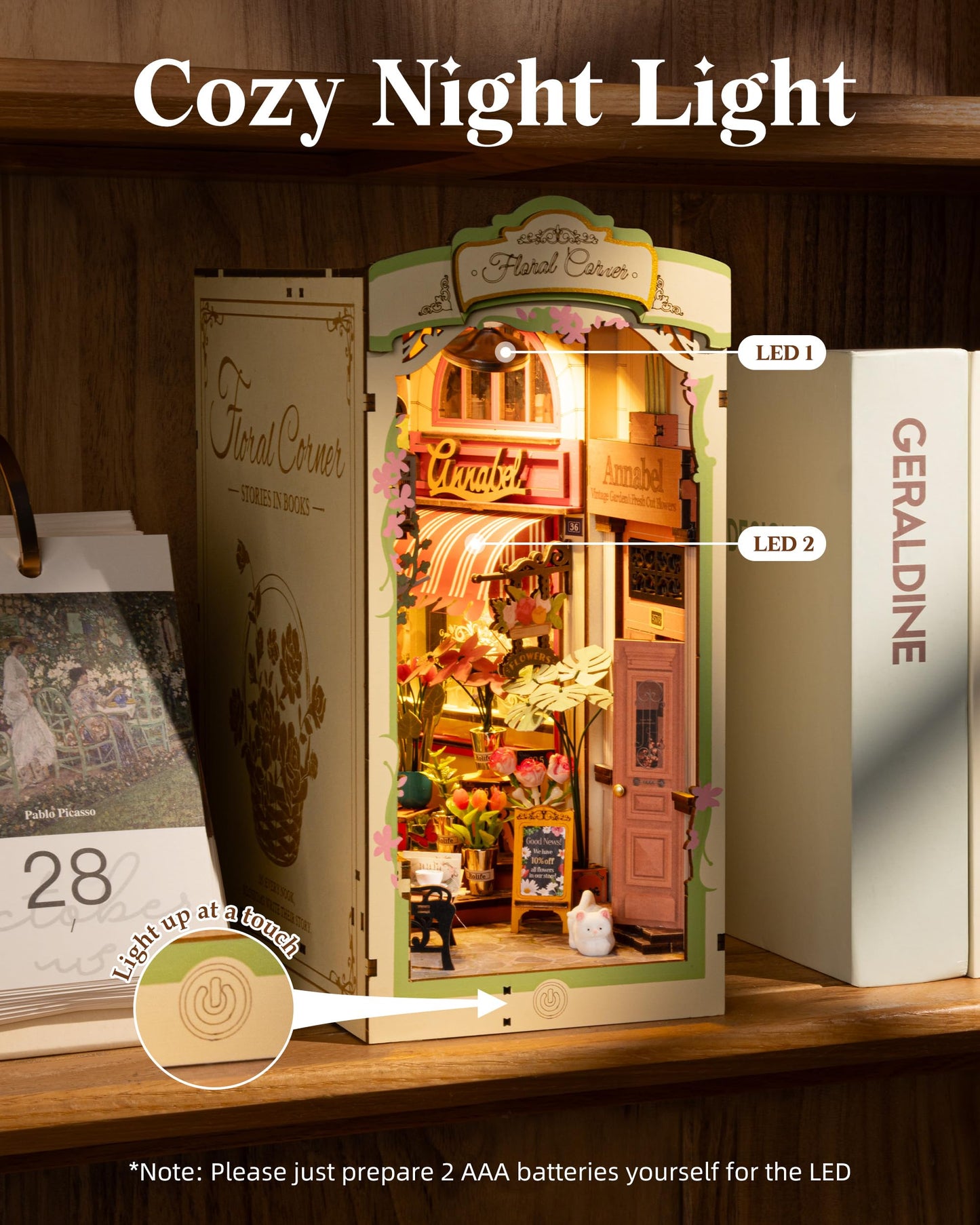 Robotime Diy Book Nook Kits, Miniature House Kit, 3D Wooden Puzzle With Led, Dollhouse Booknook Kit, Creative Bookends Bookshelf