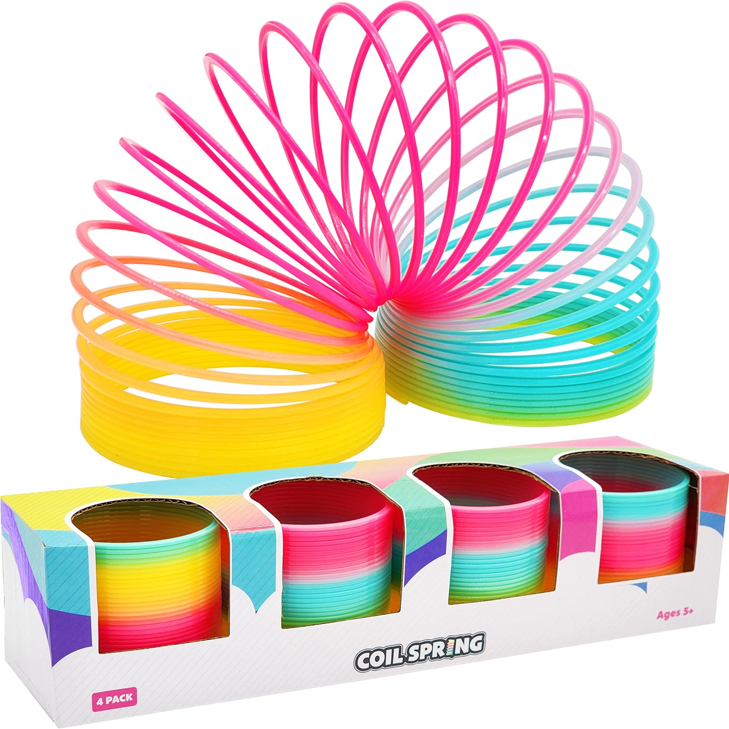 The Dreidel Company Plastic Multicolor Coil Spring, Goody Bag Fillers, Party Favor For Kids, 3' Inches (80Mm) (4-Pack)