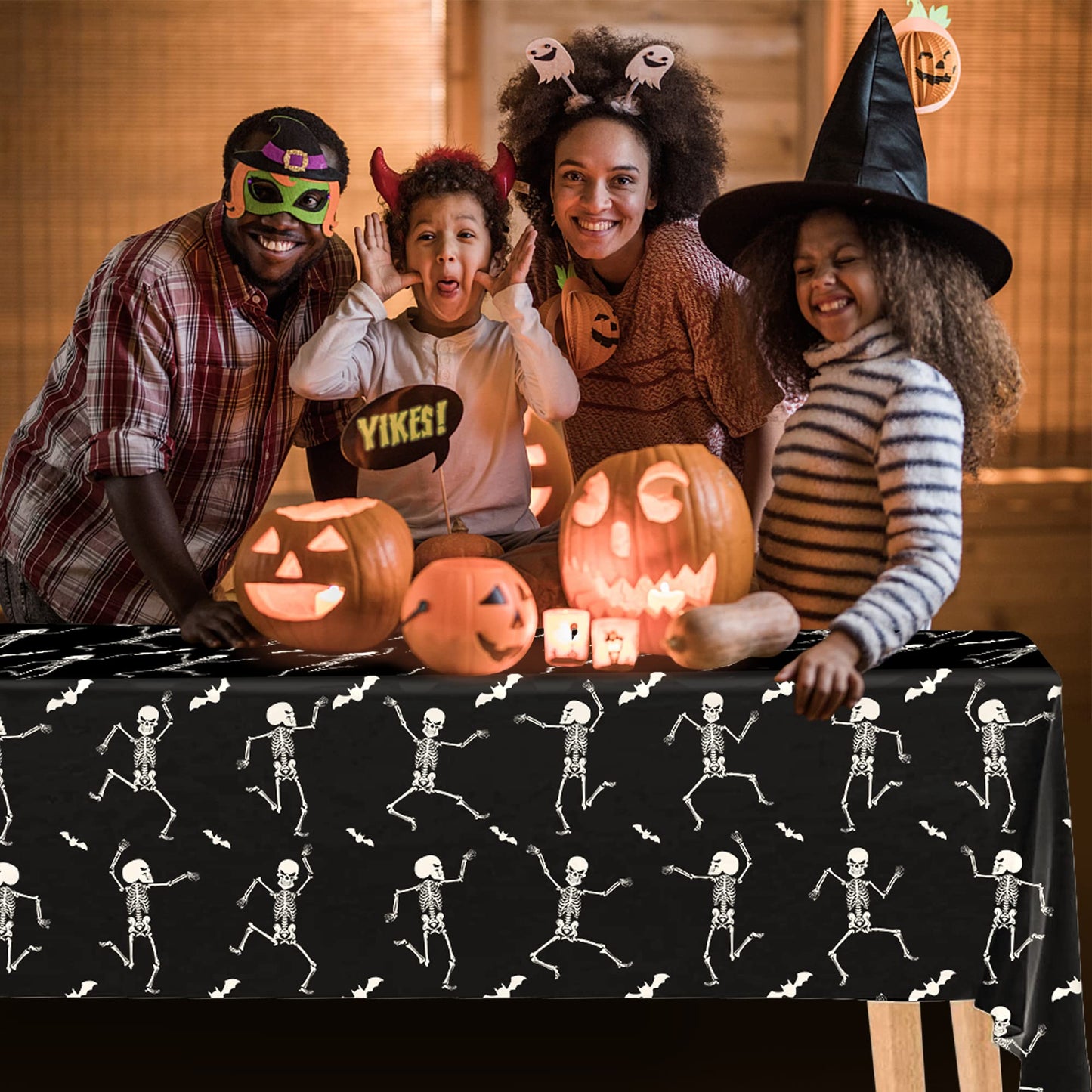 Iceyyyy 6 Packs Disposable Halloween Tablecloth - 54 x 108 Plastic Waterproof Halloween Tablecover, Rectangular Halloweens Skele