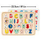 Petit Collage Multi-Language Alphabet Wooden Jigsaw Tray Puzzle – Abc Puzzle With 26 Letter Pieces And 4 Icon Sheets, Language Development Toys In English, French, Italian & German, Ideal For Ages 3+
