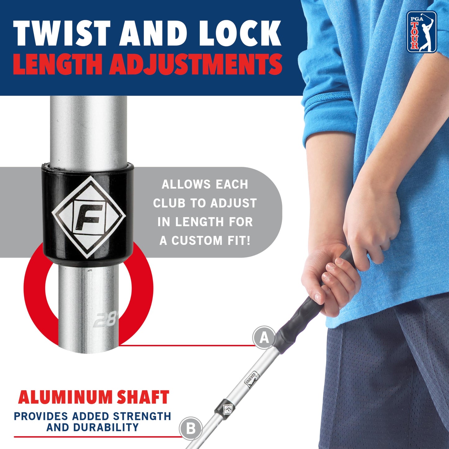 Franklin Sports Pga Tour Kids Golf Set - Youth Adjustable Plastic Golf Club Set - Kids Plastic Golf Set With Bag And Balls - Adj