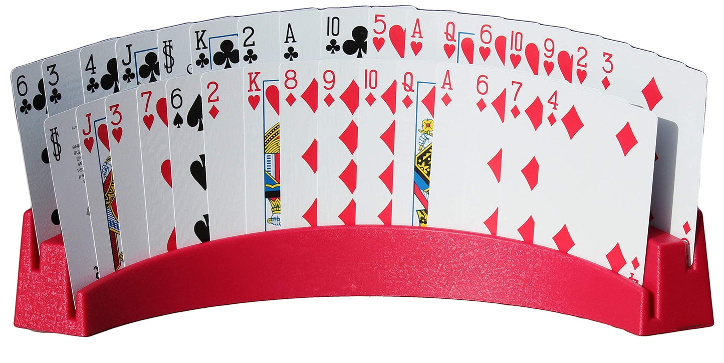 Twin Tier Premier Playing Card Holder (Set Of 2) - Holds Up To 32 Playing Cards Easily - 12 1/2' X 4 1/2' X 2 1/4' - Stack For Storage - Made In The Usa (Red)