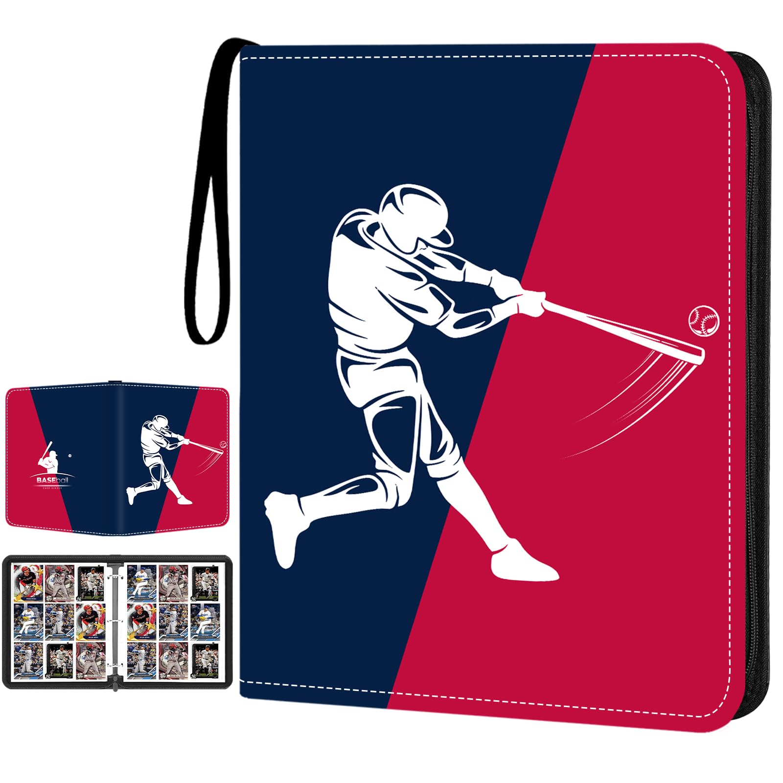 Zeatta Baseball Card Binder 900 Pockets With 50 Removable Sleeves, Zippered Pu Leather Trading Card Organizer Album For Sports C