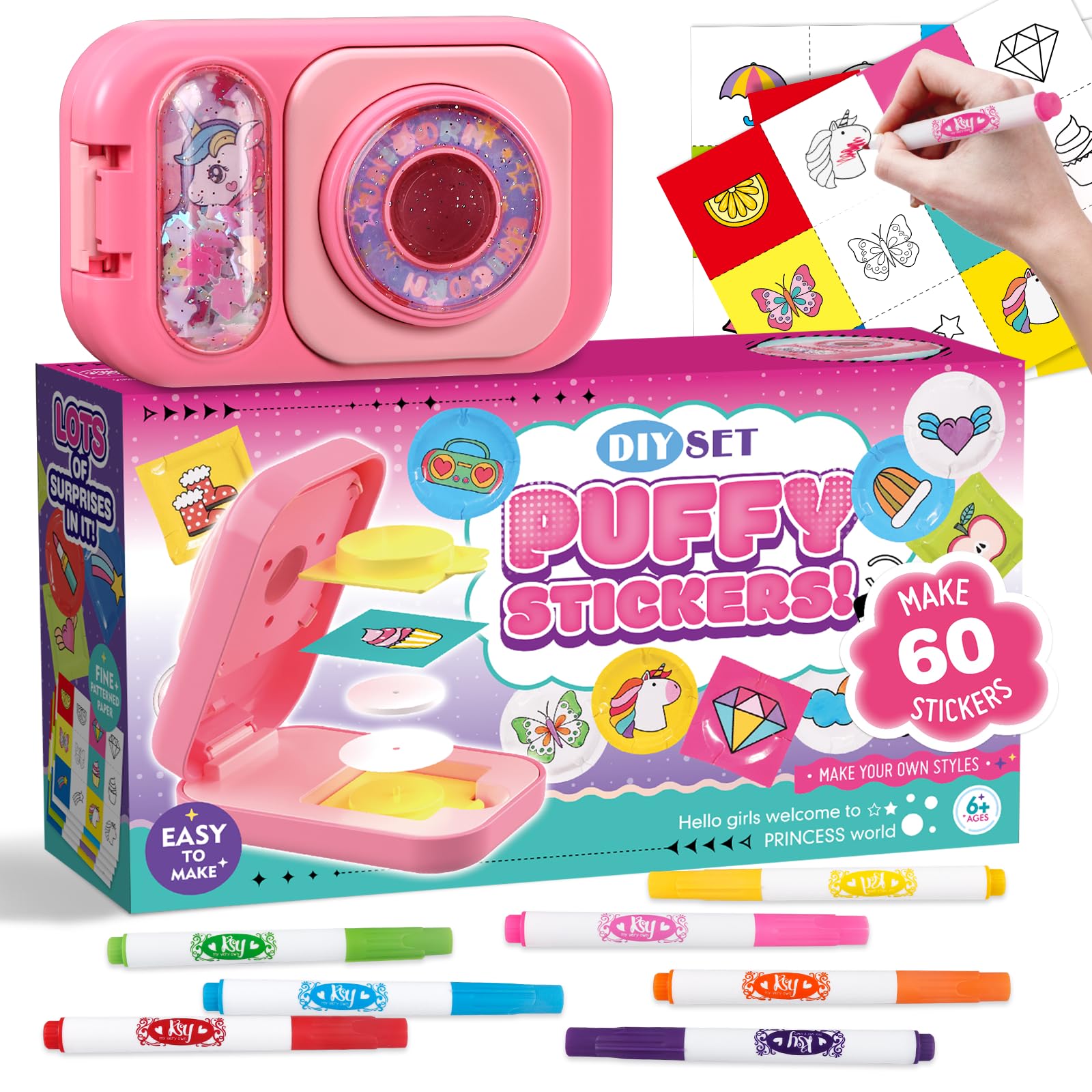Sticker Making Game Sticker Maker for Kids - Make Your Own 60 Stickers with DIY Puffy ...