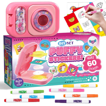 Sticker Maker for Kids - Make Your Own 60 Stickers with DIY Puffy Sticker Kit - Create a 3D Sticker Machine Arts and Crafts for 