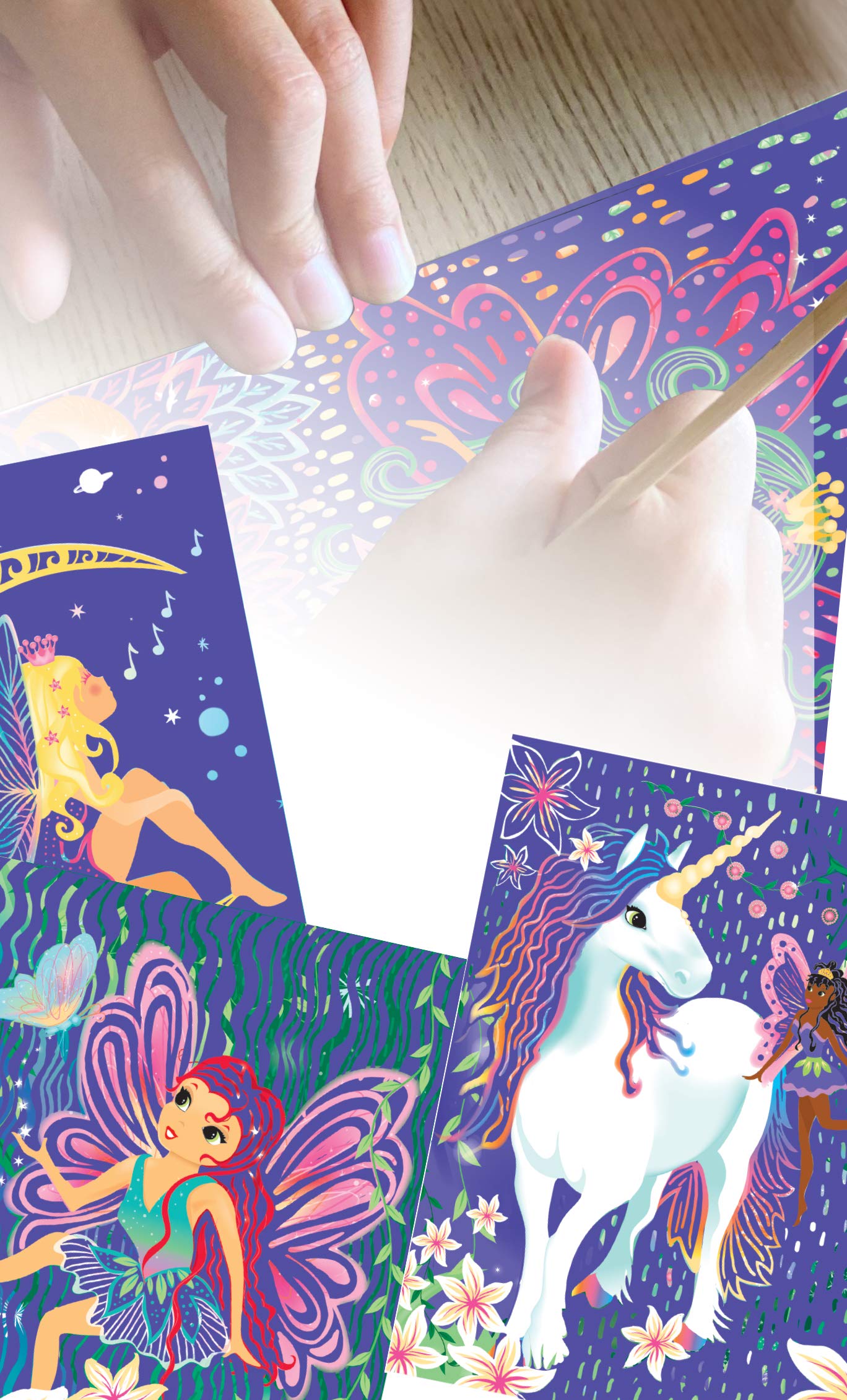 BOX CANDIY Totally Magical Forest Fairies and Unicorns Scratch Art Set in Keepsake Box