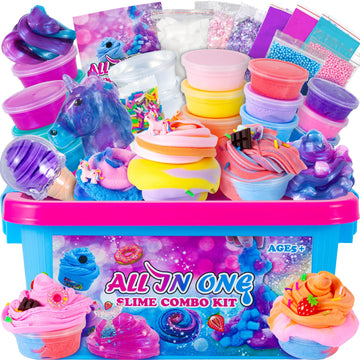 All In One Galaxy Slime Kit, Party Favor Gifts Slime Stress Relief Toy Scented Sludge Toy For Kids,Slime Add-Ins,Non Stick Slime Toys Birthday Halloween