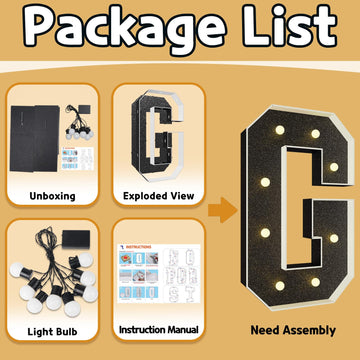 Imprsv Marquee Letters Black 3Ft: Black Party Decor - Light Up Letter G Large 3 Feet Tall - Party Decorations Letter For Graduat
