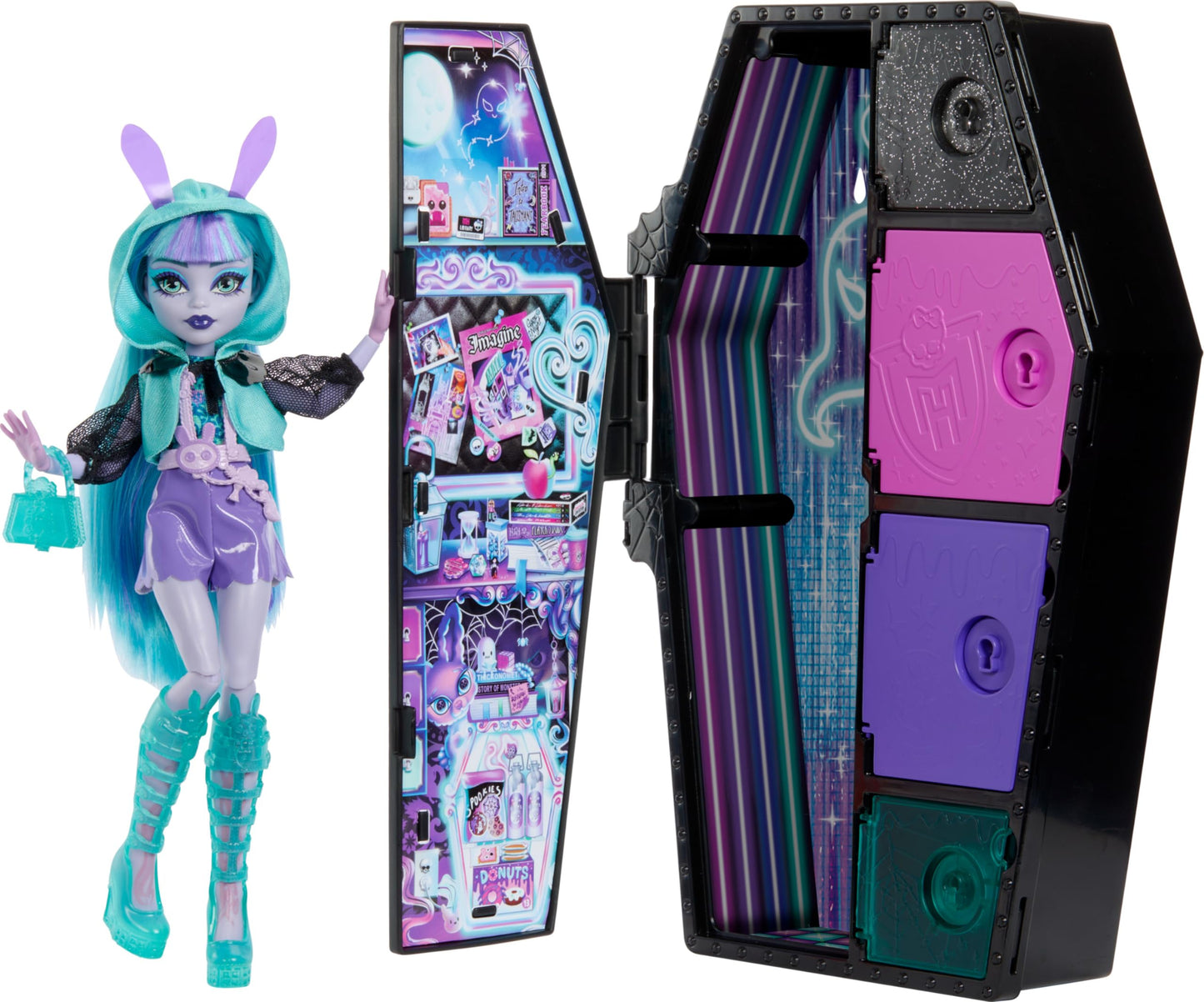 Monster High Skulltimate Secrets Neon Frights Doll & Accessories, Twyla With Dress-Up Locker & 19+ Surprises