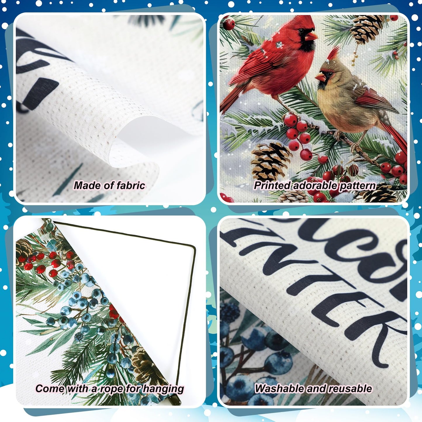 Tegeme Winter Hanging Banner Cardinal Flag Decoration, 12x20 Inch, Colorful Pine Tree Design, Holiday Ornaments