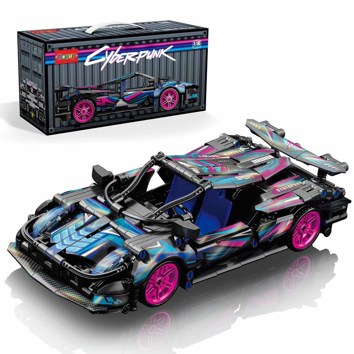 Sosuy Building-Block Race-Car Set  1:18 Technical Model Kit 513 Pcs DIY Pull-Back Cyberpunk Toy for Boy Girl Kid Age 6+ Year  Birthday Gift for Teen mature-themed Display  Speed Super Sports Cars Bricks Icons