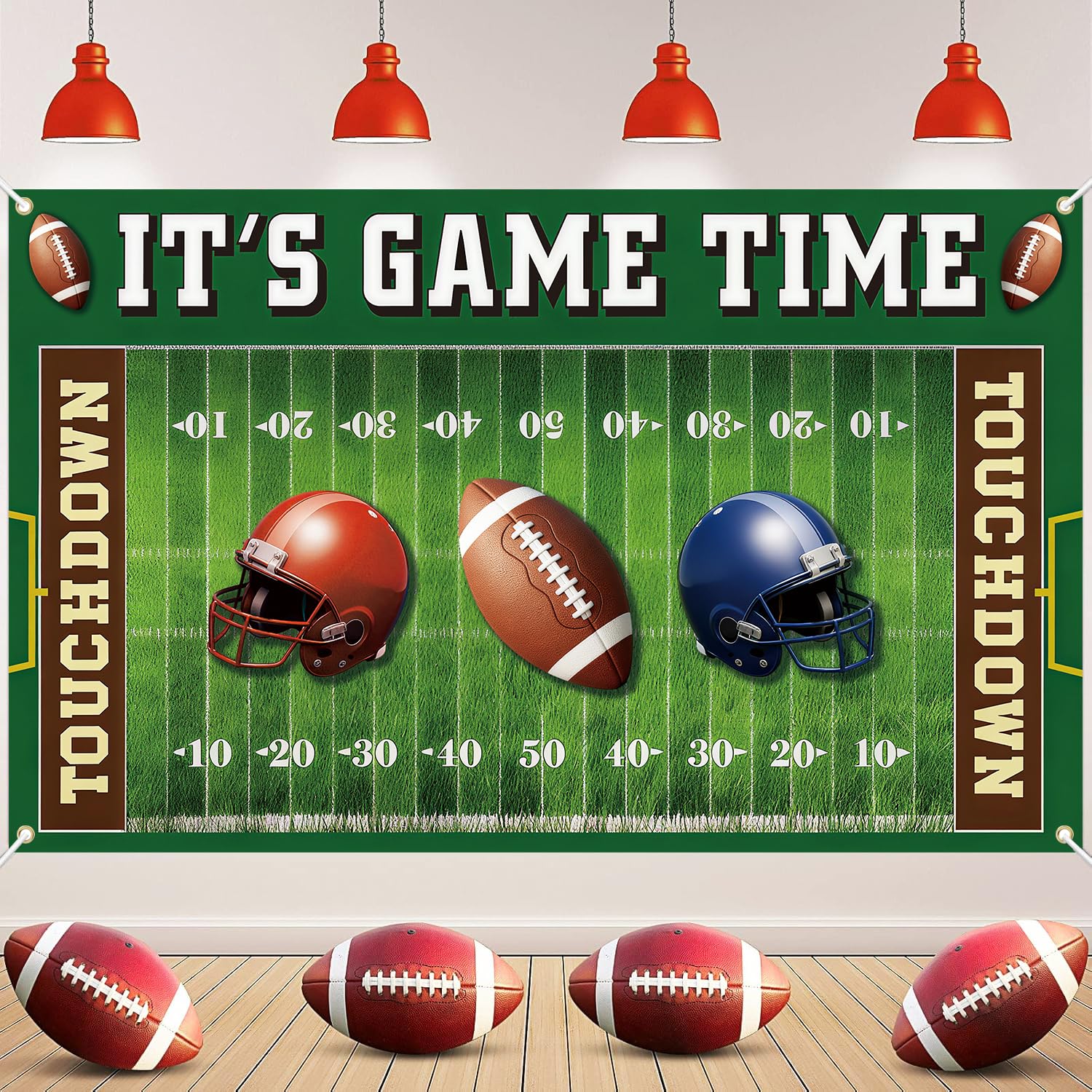 Super Football Party Banner Backdrop - Its Game Time Banner for Football Party Decorations, Football Themed Backdrop Background