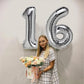16 Number Balloon Silver 40 Inch Big Foil Mylar 16Th Balloons For 16 Year Old Boy Girl Birthday Party Decorations Wedding Annive