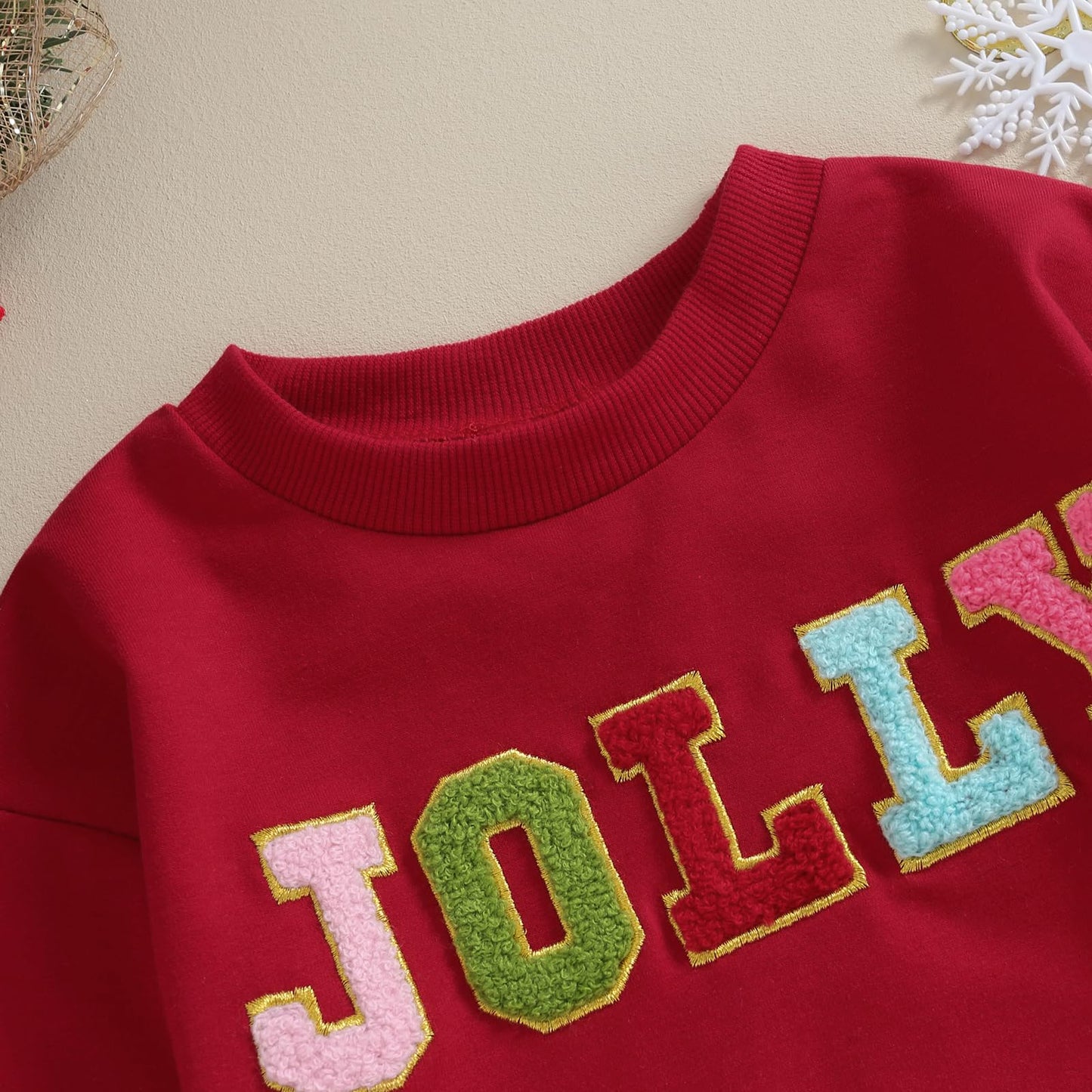 Fybitbo My First Christmas Baby Girl Boy Outfit Sweatshirt Romper Sweater Onesie Long Sleeve Bodysuit Fall Clothes (Red Embroidery Jolly,3-6 Months)