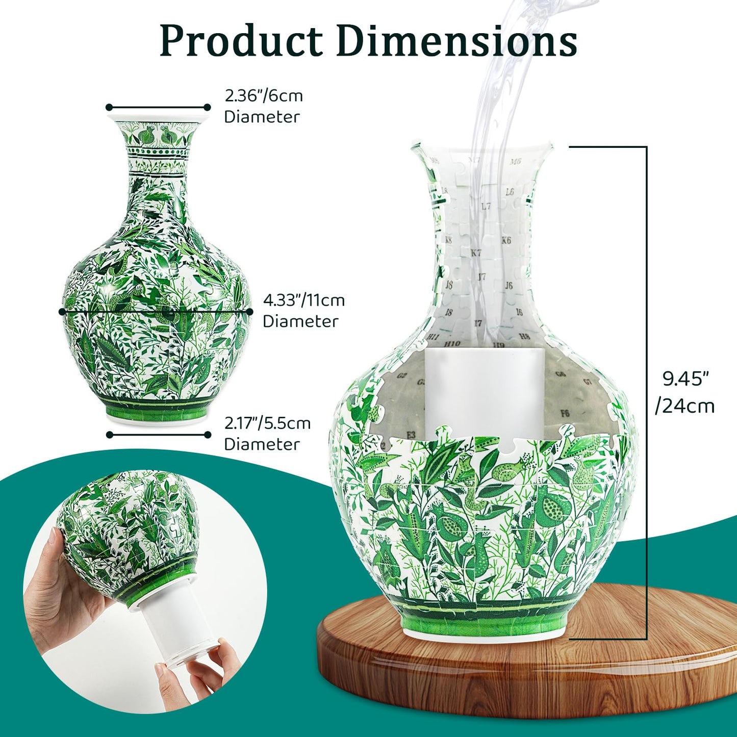 164 Pcs Vase Puzzle  mature-themed 3D Plastic Jigsaw Vase Puzzle  Gift for mature-themeds  for Home Decoration and Flower Arrangement (Green Leaf)