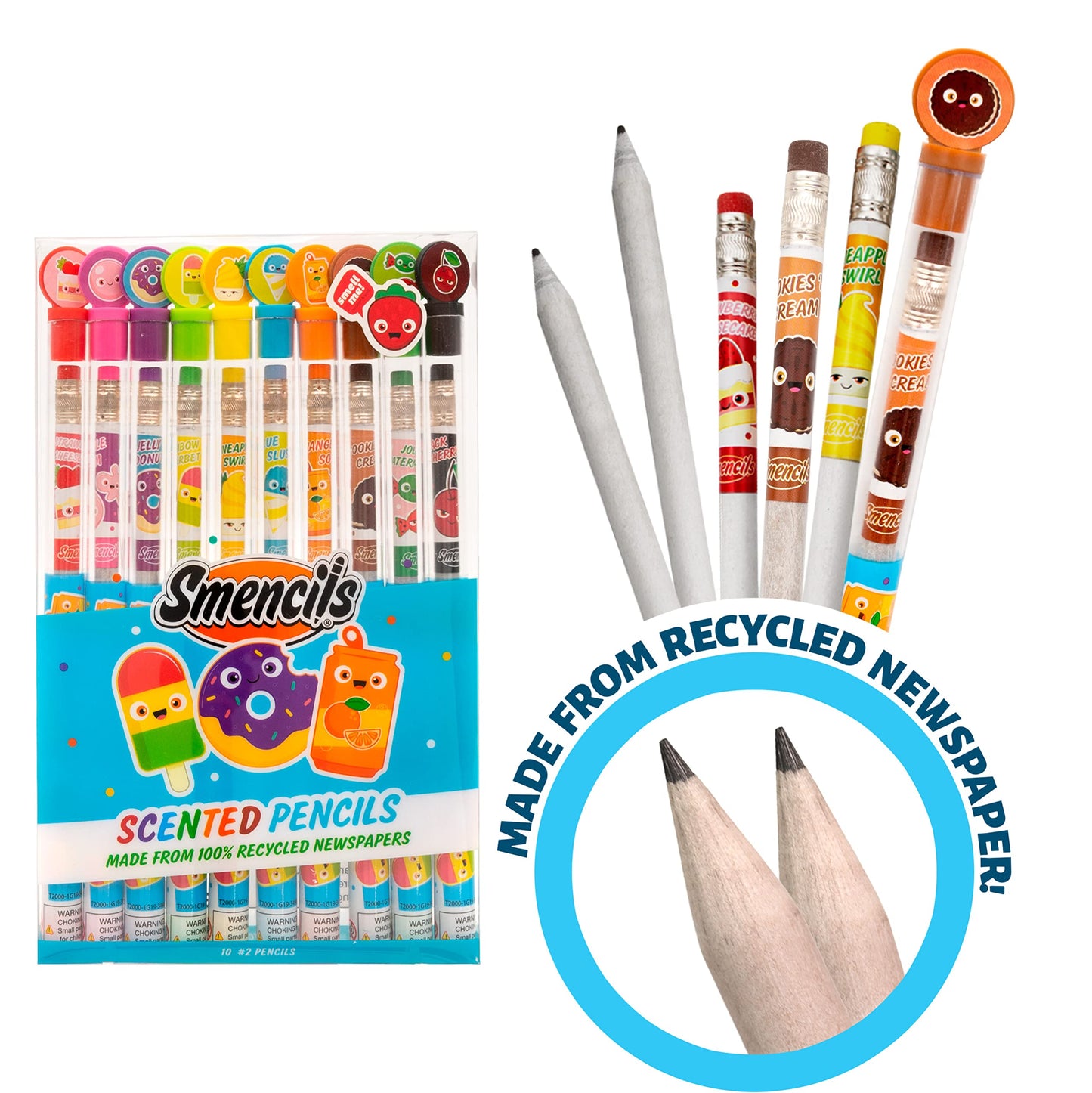 Scentco Smencils Gourmet Scented Graphite HB #2 Pencils, 10 Count, Made from Recycled Newspapers, Original Color