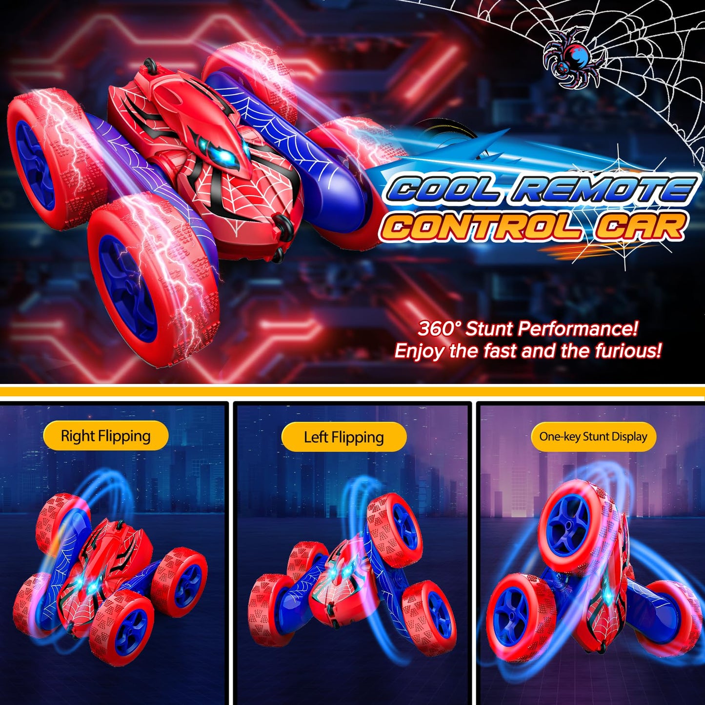Remote Control Car,Double Sided 360 Rotating 4Wd Rc Cars For 3-12 Year Old Boys 2.4Ghz Electric Rechargeable Race Stunt Birthday